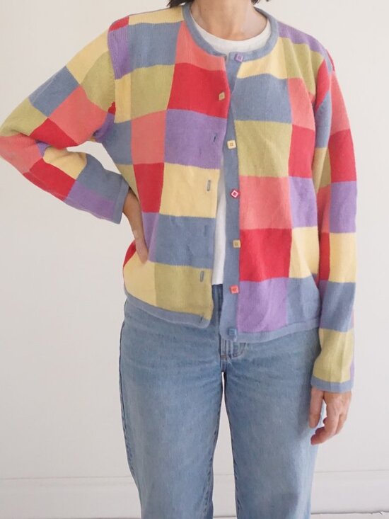 Sweaters - Vintage Christopher & Banks Multicolor Check Plaid Button Knit Cardigan L